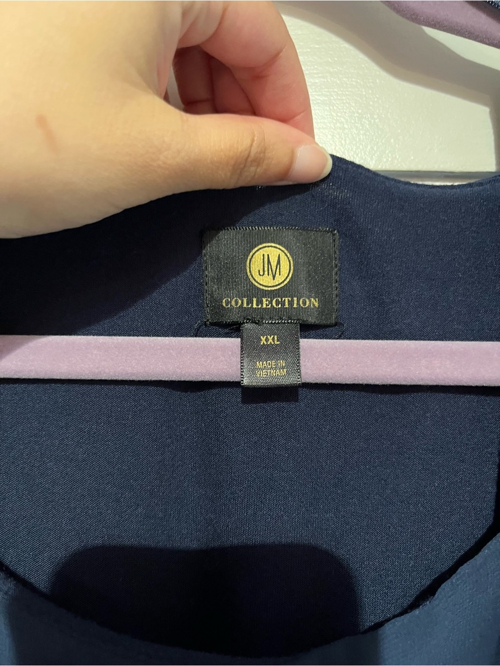 JM Collection Navy Blue Scoop Neck Blouse